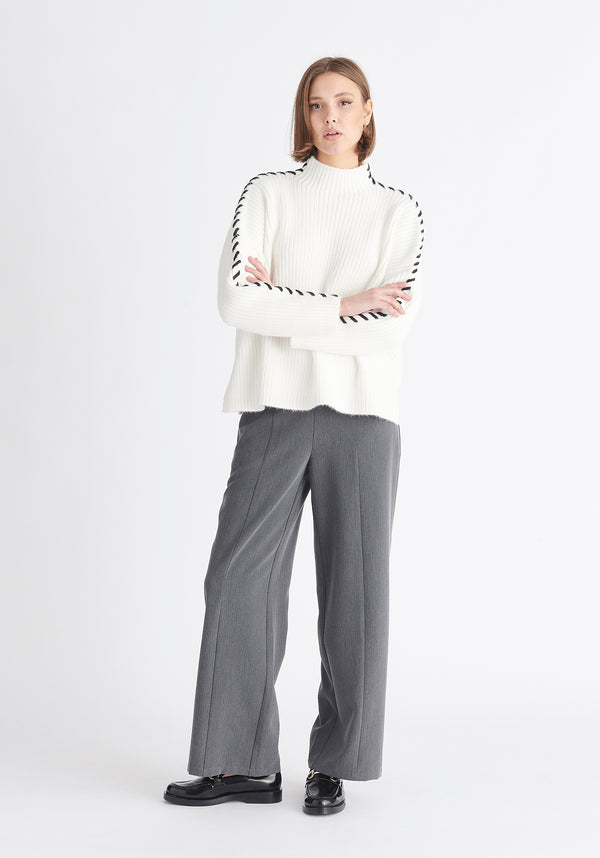 Paisie Contrast Whipstitch Jumper in White